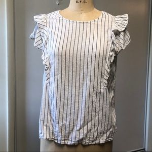 Blue and White Ruffle Sleeve Top